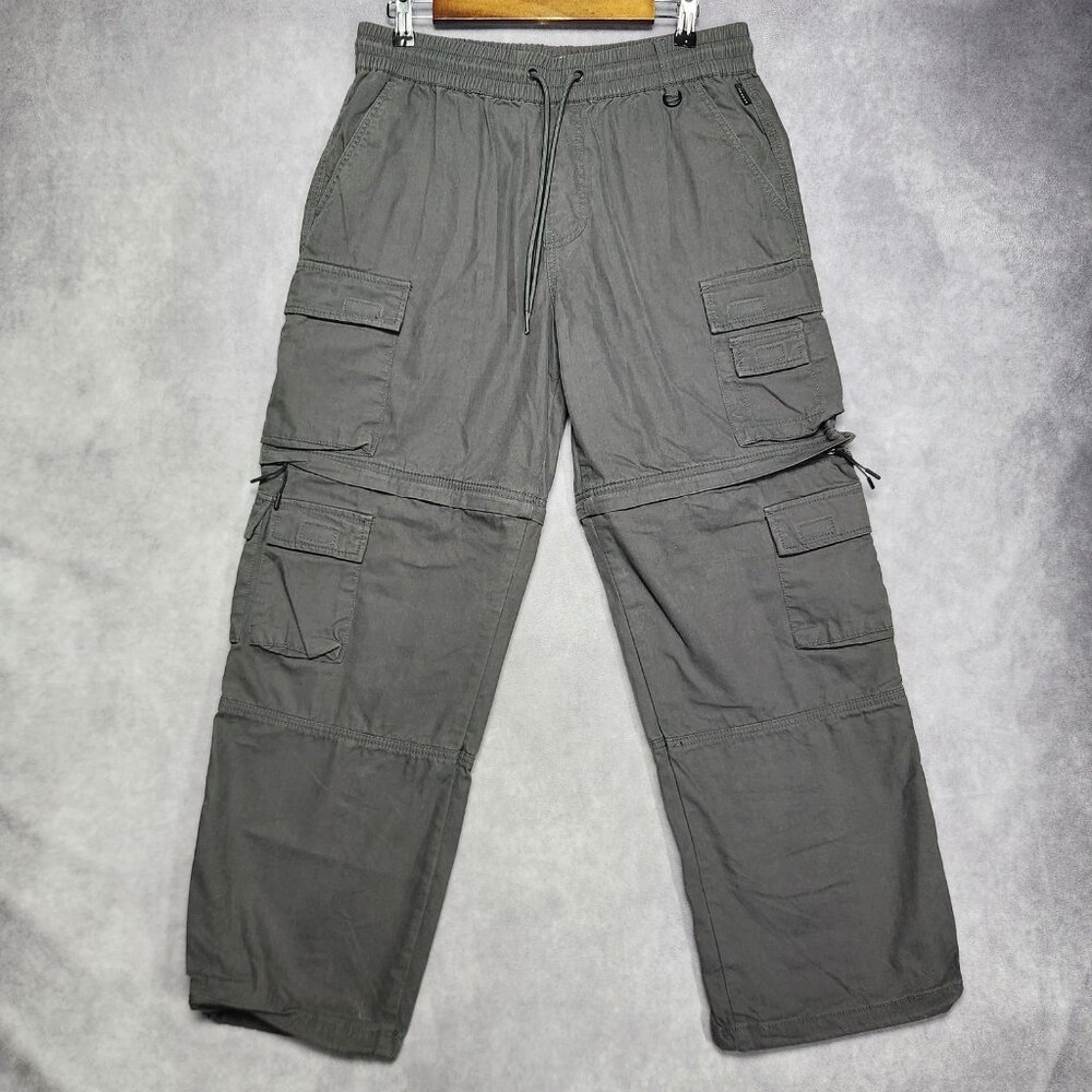 Pacsun Convertible Cargo Pants‎ Mens Medium Gray Baggy Utility Zip Off Pockets